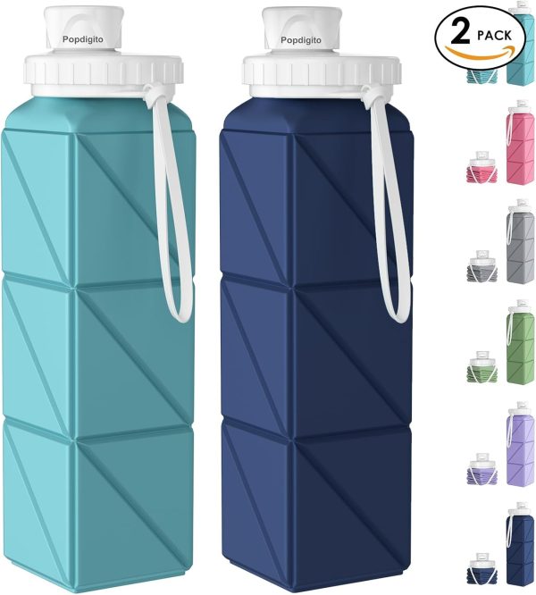 Collapsible Water Bottles,BPA-Free Leak-Proof Silicone Foldable Water Bottle Cup 20.6oz,Durable Lightweight Bottle for Gym Travel Camping Hiking Running (Navy Blue+Green) - Image 9