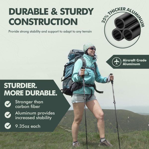 KINGGEAR Walking Stick, Lightweight 7075 Aluminum Adjustable Hiking Poles, Trekking Poles with Flip Lock, Retractable, Natural Anti-Sweat Cork and EVA Grips - Image 2
