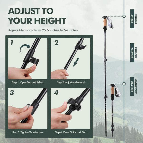 KINGGEAR Walking Stick, Lightweight 7075 Aluminum Adjustable Hiking Poles, Trekking Poles with Flip Lock, Retractable, Natural Anti-Sweat Cork and EVA Grips - Image 4