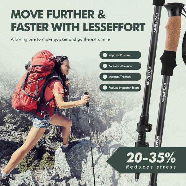 KINGGEAR Walking Stick, Lightweight 7075 Aluminum Adjustable Hiking Poles, Trekking Poles with Flip Lock, Retractable, Natural Anti-Sweat Cork and EVA Grips - Image 6