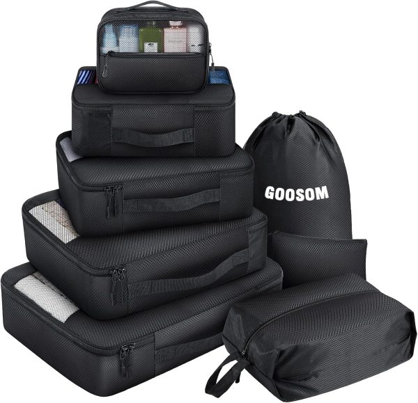 Packing Cubes for Travel - 8 Set of Packing Cubes for Suitcases - Packing Cubes for Carry on Suitcase Organizer Bags Set for Travel Accessories, Travel Bags Organizer for Luggage (Black)