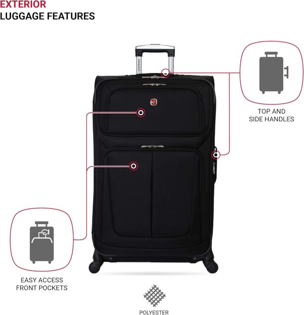 Sion Softside Expandable Luggage, Black, Checked-Large 29-Inch - Image 3
