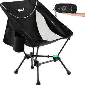 UltraPort 1-CinchLock Compact Camping Chair, Lightweight Camp Chair, Backpacking Portable Chair for Camping, Hiking, Anti-Sinking, One-Click Setup, U-Shaped Arc Design - Black